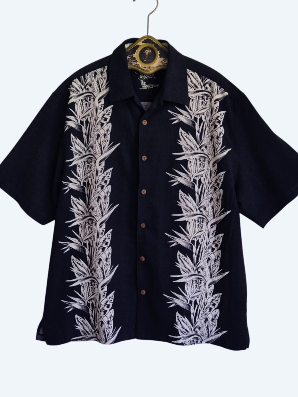 Jamaica Jaxx Mens Textured Silk Shirt Tropical Floral Carved Coconut Buttons XL